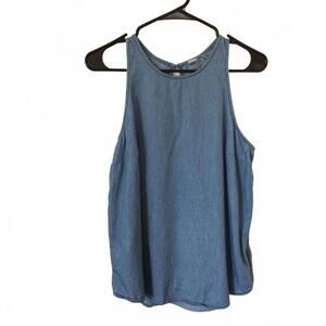 Old Navy Chambray Tank Top Keyhole Back Button Blue Women's Size Small